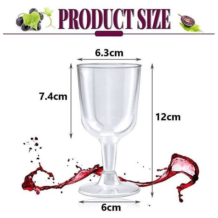 50 pezzi di bicchieri da vino in plastica da 170 ml, trasparenti, per degustazione di vino, per feste, per vino o acqua, con o senza YYV
