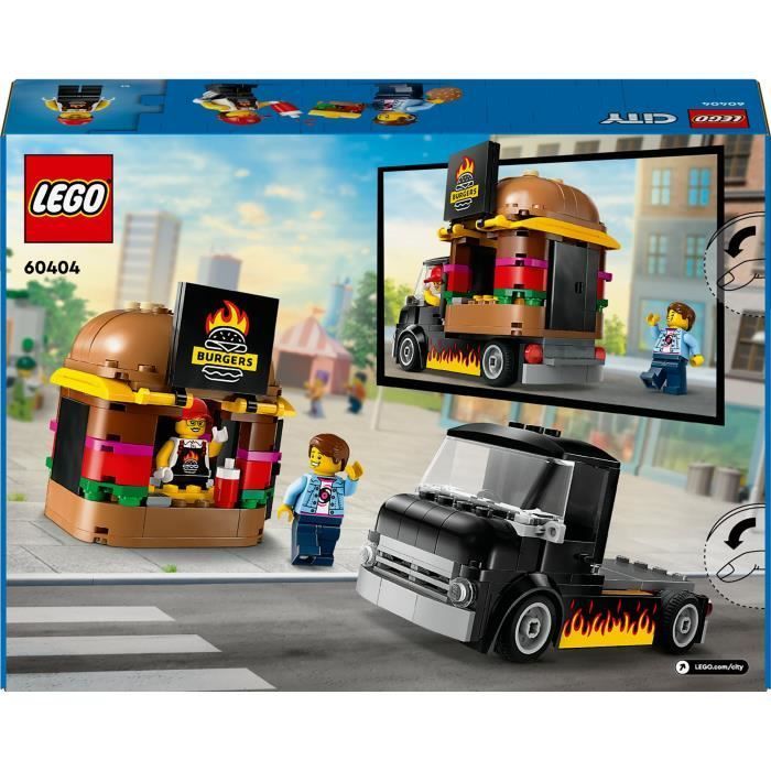 LEGO® 60404 City Burger Food Truck, Furgone Giocattolo, Gioco di Immaginazione con Furgone e Minifigure