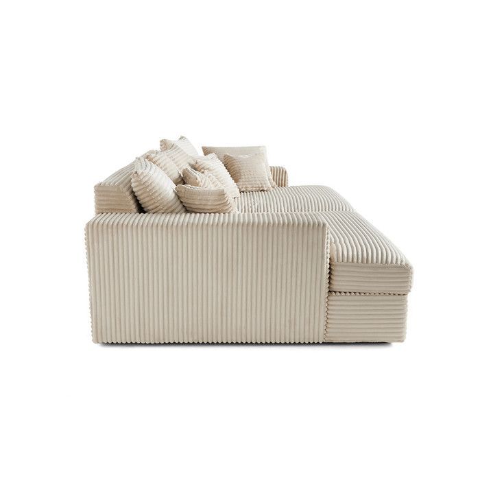 Collins - Sofá recto de 4 plazas con doble chaise longue - Asiento profundo - Pana de canalé ancho - Beige
