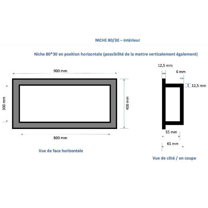 Nicho impermeable para azulejos - U-TILE - 80 x 30 cm - 5,5 cm de profundidad - Ideal para duchas - Instalación rápida