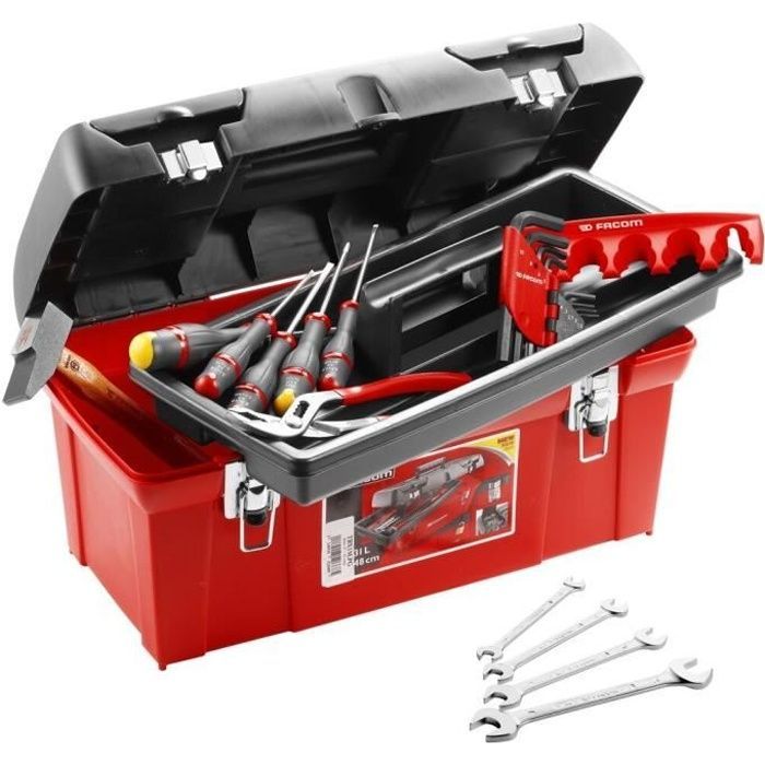 Caisse à outils - FACOM - TBX1M.PB + 20 outils - 5 Tournevis Protwist + 9 Clés mâles + 4 Clés à fourche + Marteau rivoir + Pince