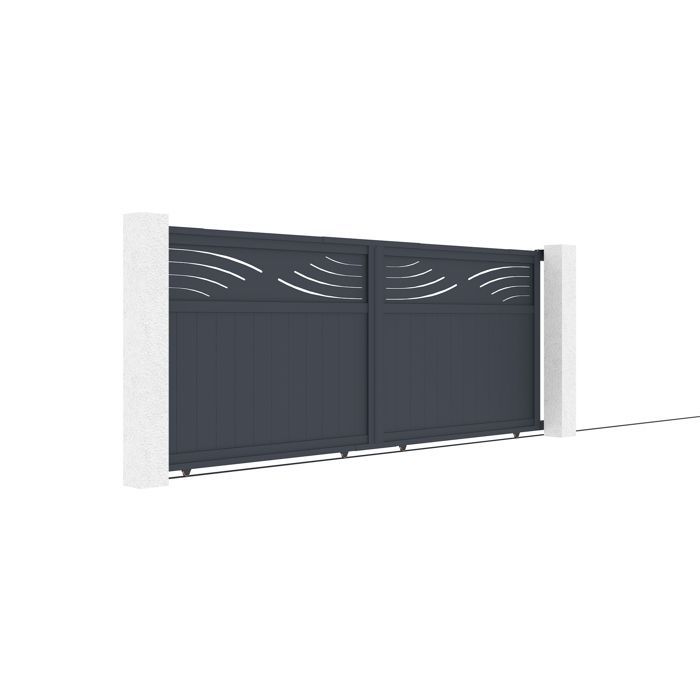 Conjunto de puerta corredera y puerta peatonal - Casanoov - HALTI - 4 m de altura / Puerta peatonal de 1 m de altura - Aluminio - Gris antracita