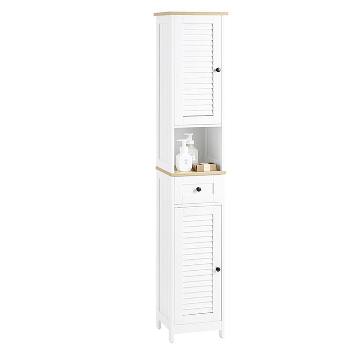 Mueble de baño columna SoBuy FRG236-WN - con estantes ajustables - 32 cm de ancho x 30 cm de profundidad x 170 cm de alto - Blanco y natural