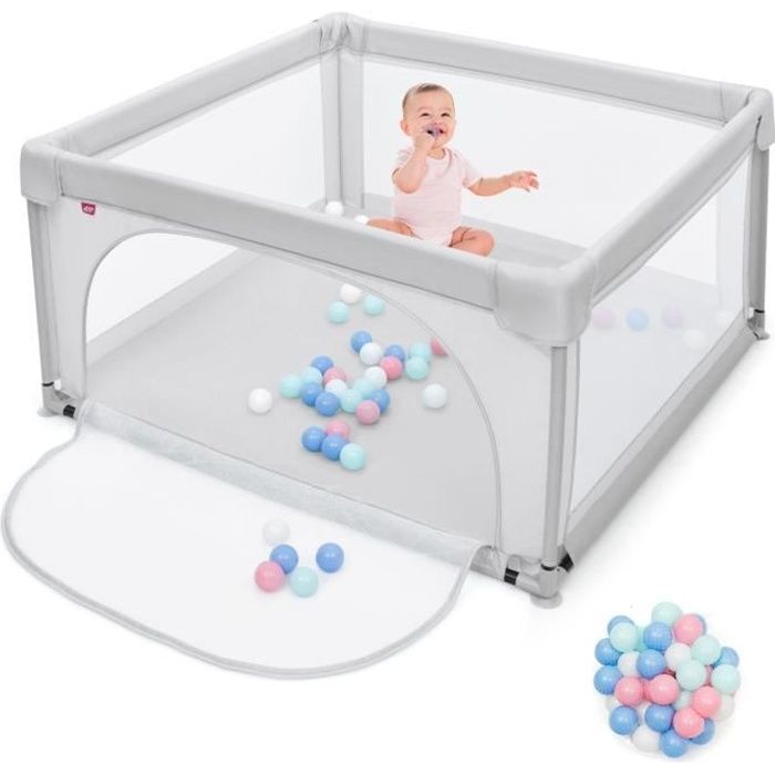 Cercadinho infantil DREAMADE com grade de segurança, abertura com zíper, 50 bolinhas, base antiderrapante, cinza.
