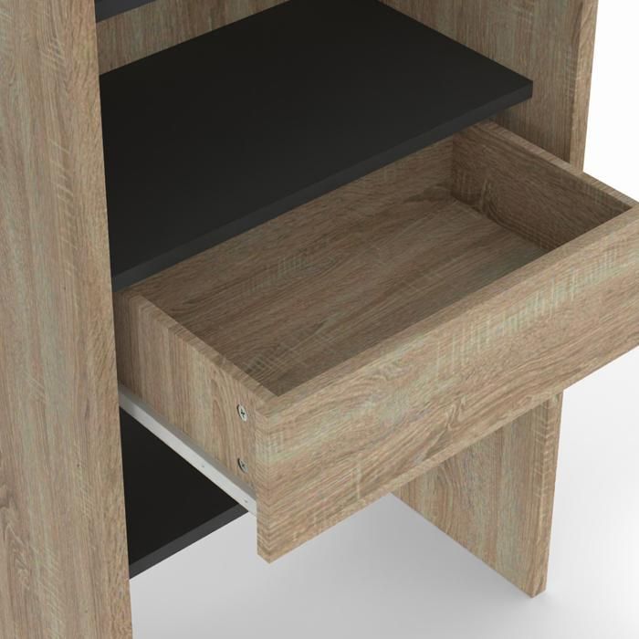 IDMARKET Dressing extensible MARTY 120/170 x 50 x 180 cm hêtre avec étagères + double penderie + rideau noir