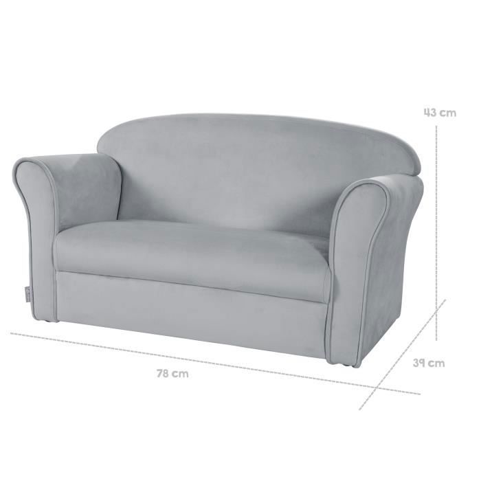 ROBA Mini Canapé Enfant en Velours Lil Sofa - Dossier Confortable avec Accoudoirs - Gris