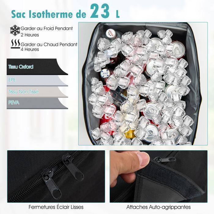Columpio de jardín DREAMADE para 2 personas con bandeja, bolsa isotérmica de 23 litros, portavasos y 2 cojines para el asiento.