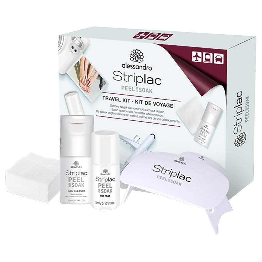 Alessandro UV-Nagellack Peel-or-Soak vrchný lak 5 ml + Nagelreiniger 15 ml + Reinigungspads 25er-Pack + LED-Lampe 1 ks