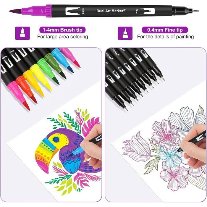 Feutres Coloriage - OTBACT - 168 Couleurs - Double Pointe Flexible - Aquarelle - Mixte