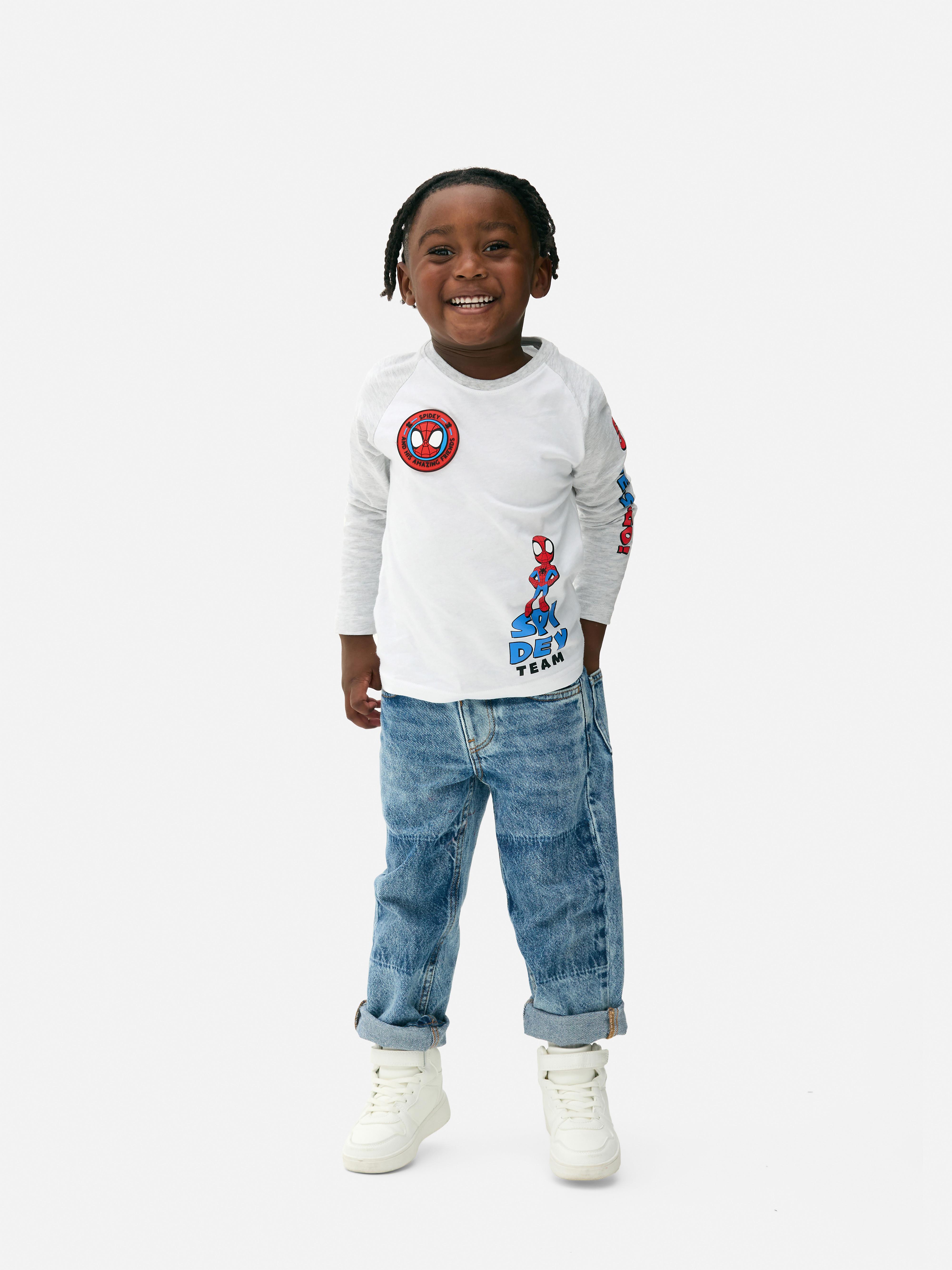 MARVEL Spider-Man und Freunde Langarm-T-Shirt Ein T-Shirt mit langen Raglanärmeln und Spider-Man-Charakteremblemen