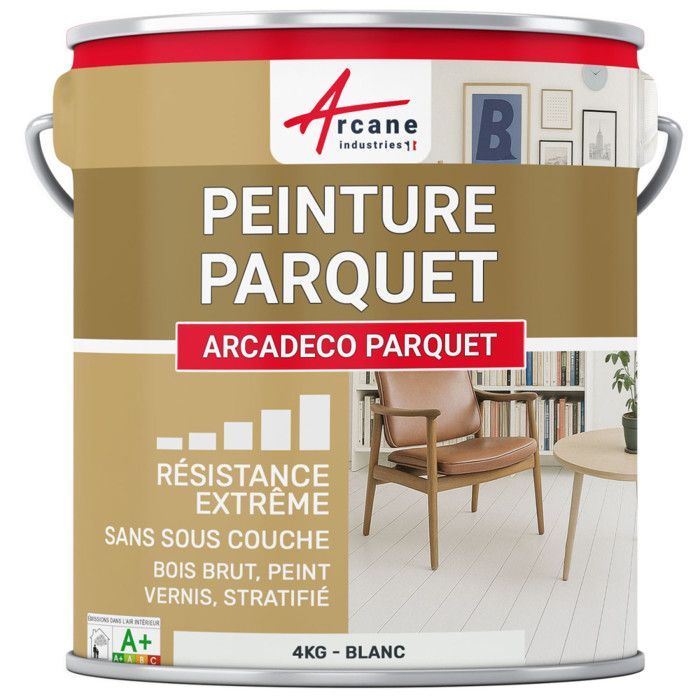 Peinture parquet bois, peint, stratifié, vernis : ARCADÉCO PARQUET - 4 kg Blanc