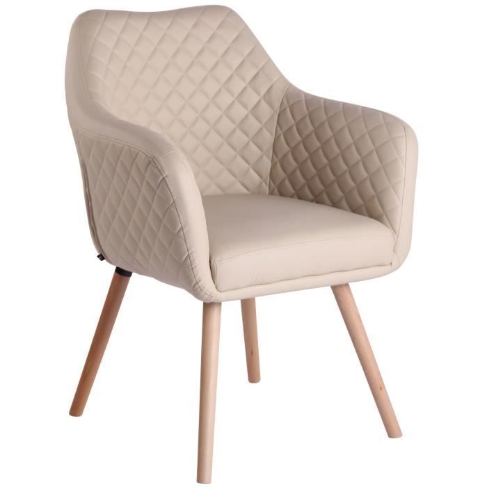 Chaise de salle à manger - CLP - Gent - Similicuir Crème-Nature - Ergonomique - Avec accoudoirs