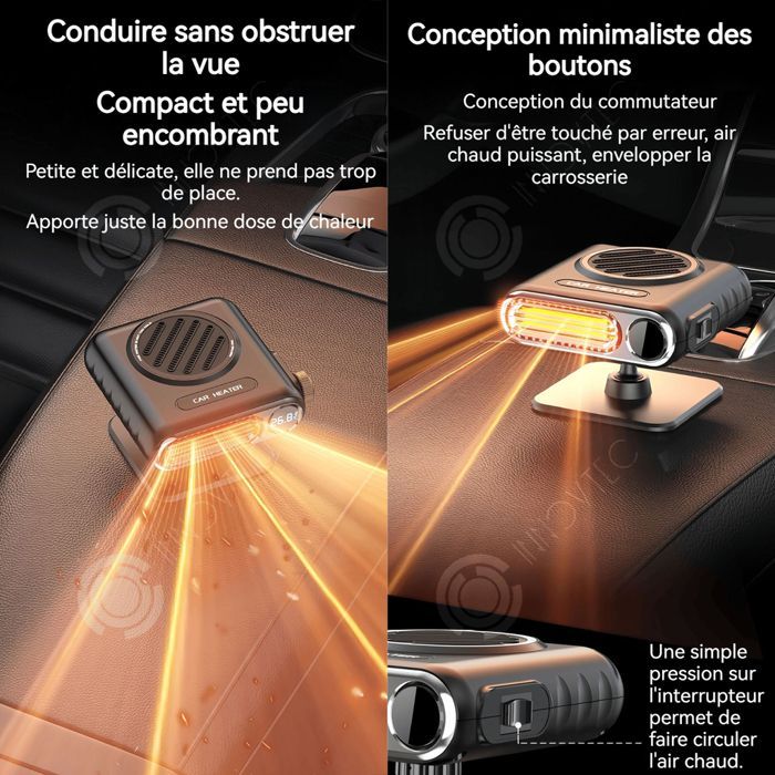 Calefactor para coche INN de 150 W y 12 V, 14 x 10,5 x 8 cm, pantalla LED, calentamiento rápido, calefactor auxiliar para camiones con función de descongelación.