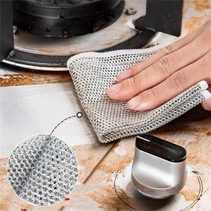 Estropajos de acero inoxidable potentes y duraderos para fregar en seco y en húmedo, paños de esponja, bandeja de alambre de doble capa, 10 piezas, 20 x 20 cm