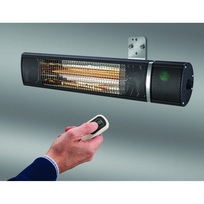 Calefactor eléctrico infrarrojo de 2000 W + mando a distancia - Protección IP65. Calefactor de pared para uso interior y exterior de Kemper.