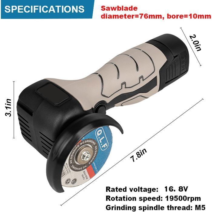Mini Meuleuse d'Angle Sans Fil 19500 RPM 16,8V Professional Disqueuse Sans Fil 5 Disques de Coupe pour Meulage, Polissage et