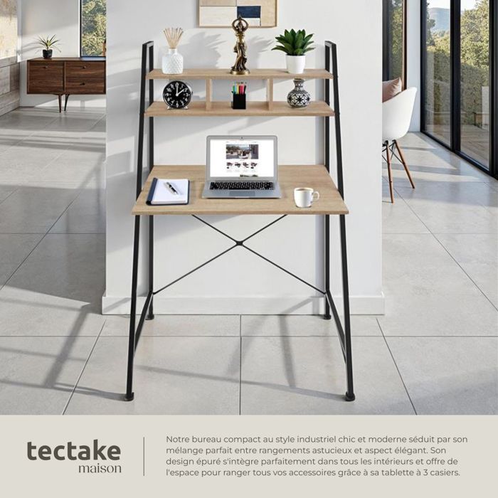 Schreibtisch - TECTAKE - EXETER Schreibtisch aus Holz und Stahl 85,5 x 46,5 x 140 cm - Hellholz