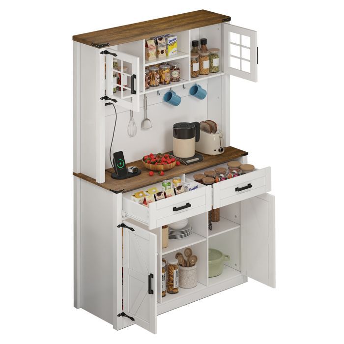 Aparador de cocina con pantalla LED - 100x40x172cm - Blanco - Aparador alto