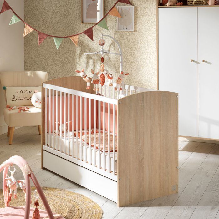 Cuna para bebé - 120 x 60 cm - Colchón incluido - Acceso - Madera/Blanco - SAUTHON