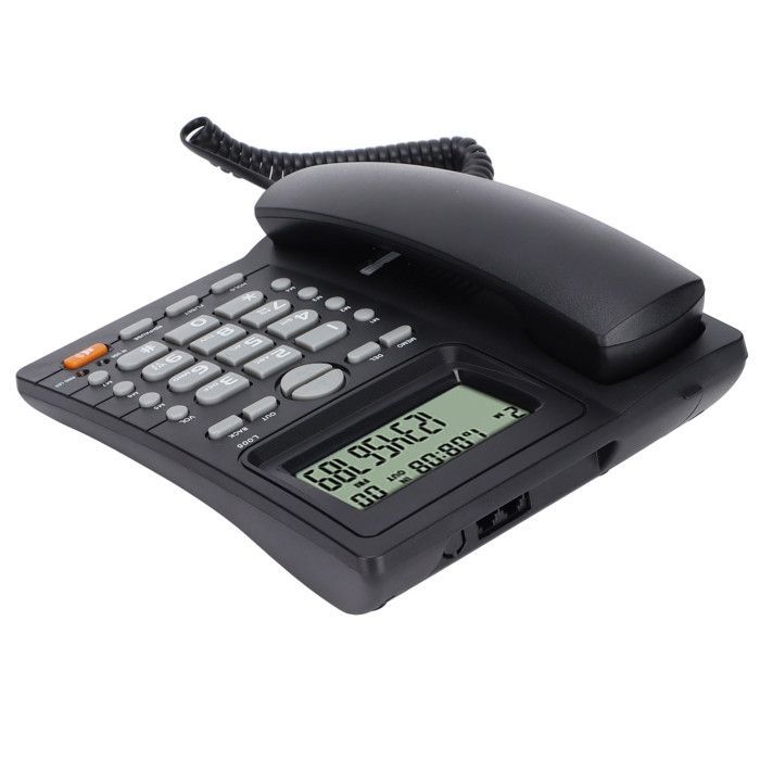 Teléfono con cable, identificador de llamadas, función de rellamada, negro, etiqueta Estilo 1