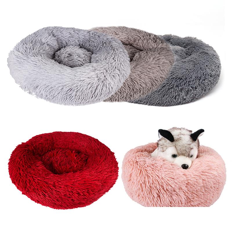 Myk, varm, rund hundeseng, komfortabel, beroligende kjæledyrseng, hundepute, matte, hundekatt, vaskbar, plysj, kennel, donutseng
