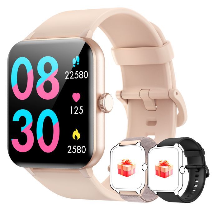 Blackview Dams smartklocka med Bluetooth-samtal, 3 armband, hälsohantering, 5M vattentålighet, rosa