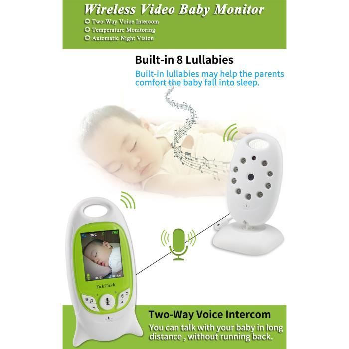 Monitor de video para bebés, visión nocturna, cámara de seguridad para bebés, control de temperatura, con 8 nanas, monitor para bebés