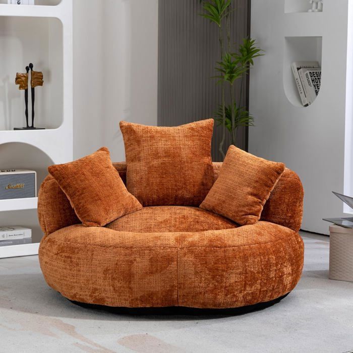 Sillón puf de chenilla LEMONBEST, 2 plazas con 3 cojines - 108×108×52 cm Naranja