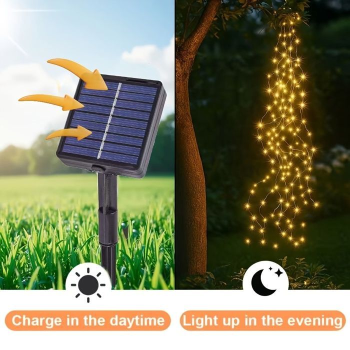 Luci a stringa solari - 200 LED - 22 m - Multicolore - 8 modalità - Illuminazione per esterni