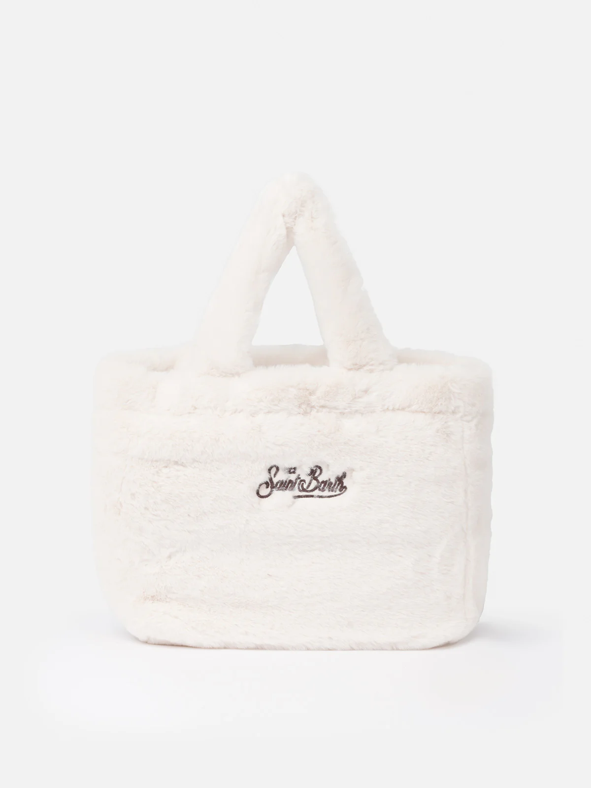Colette Mini Vanity Winterhandtas met wit pluizig effect en Saint Barth-logo | Comfortabele en chique winteressential | MC2 Saint Barth