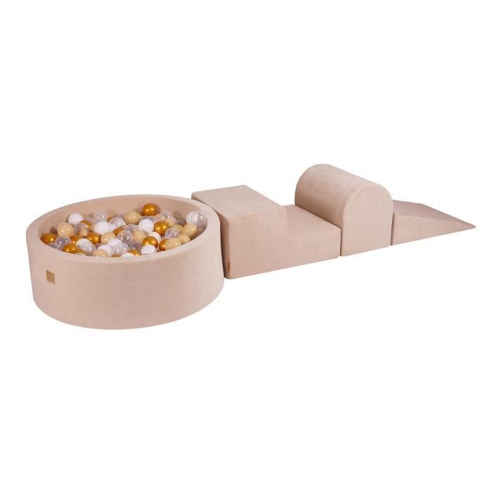 MeowBaby® 3-Piece Motor Skills Course with Ball Pit 90x30cm, Ecru: Gold-Beige-White-Transparent