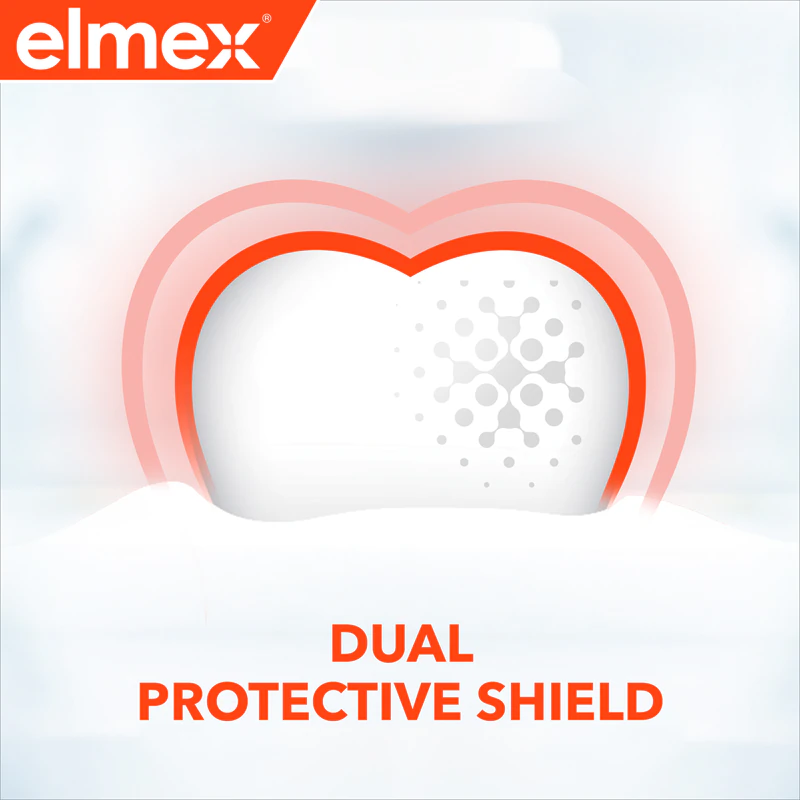 Creme dental Elmex Caries Protection com flúor para proteção contra cáries.