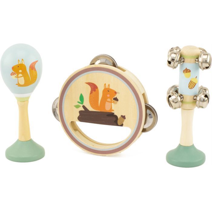 Set musical - ULYSSE - Écureuil - 3 instruments en bois - Pour enfants de 12 mois à 6 ans - Beige
