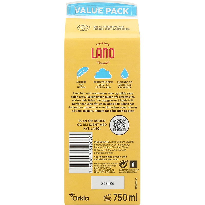 Lano Showersæbe 750 ml refill Lano