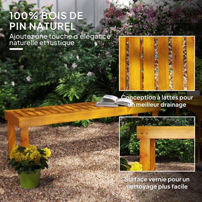 Tuinbank - Outsunny - 2-zits - lattenzitting - grenenhout - 132 x 34 x 43 cm - naturel hout