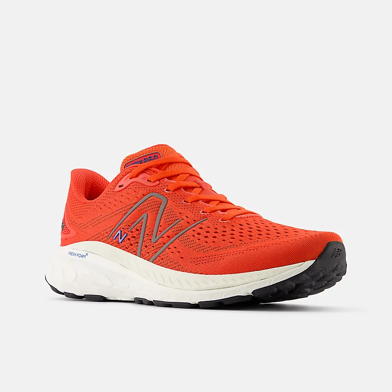 Fresh Foam X 860v13 Herrenschuhe – Neo Flame mit dunkel-silberner Metallic-Lackierung und blauem Achat