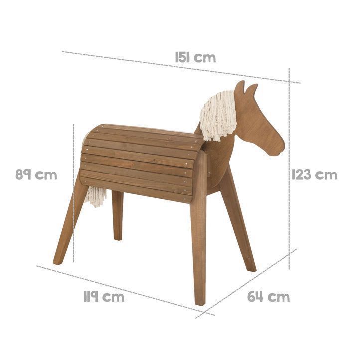 Caballo de exterior - ROBA - Caballo de jardín grande - Madera maciza - Teca - 2 en 1