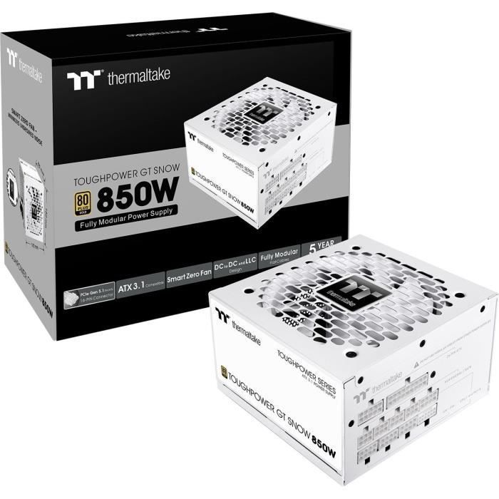 THERMALTAKE - Toughpower GT Snow - Fonte de alimentação para PC - 850 W - 80+ Gold - ATX3.1 - Totalmente modular - PCI-E 5.1 12VHPWR