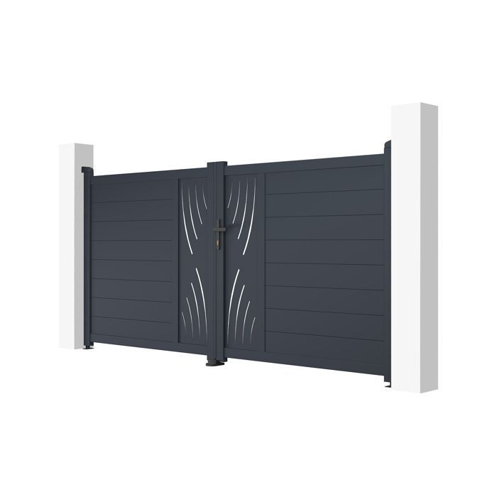 Puerta batiente y conjunto de puerta - Casanoov - VELETA - 3 m de altura (145 cm) / Puerta de 1 m de altura (145 cm) - Gris antracita - Aluminio