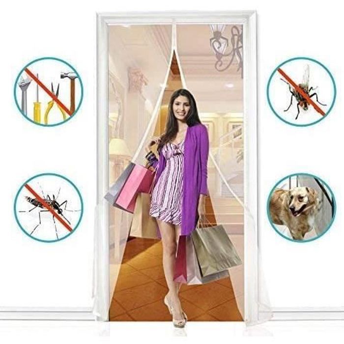 Mosquitera magnética para puerta de 210*90 cm, color blanco / Cortina magnética para puertas antimosquitos