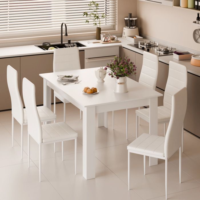 Set da pranzo Mondeer con 6 sedie, set da sala da pranzo con 6 sedie per sala da pranzo, cucina, soggiorno, 138L x 90W x 75H