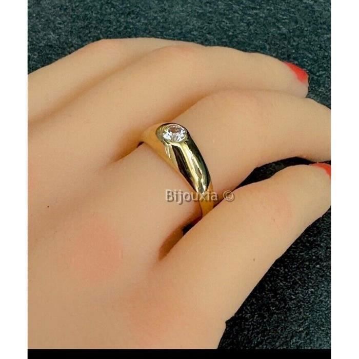 Anello rigido solitario con cristallo di zirconio e placcatura in oro 18 carati - BIJOUXIA - Gioielli - Unisex