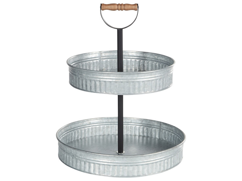 Patera na ciasto 2-piętrowa metalowa srebrna
