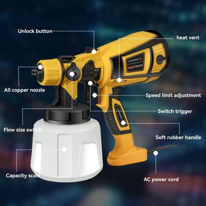 Pistola pulverizadora eléctrica inalámbrica de 850 W y 1400 ml - Pulverizador de pintura - con 4 boquillas y 3 modos de pulverización