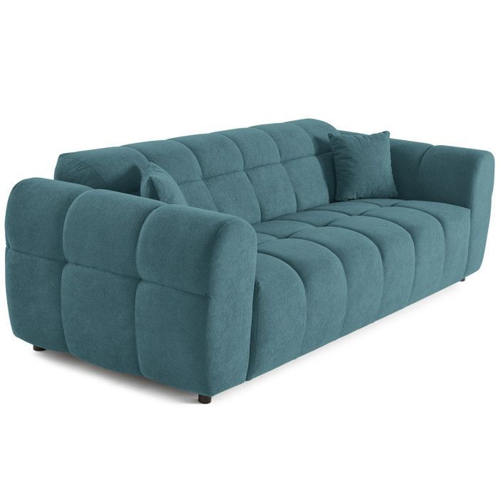 Ray - canapé droit 3 places en tissu texturé - Bleu grisé