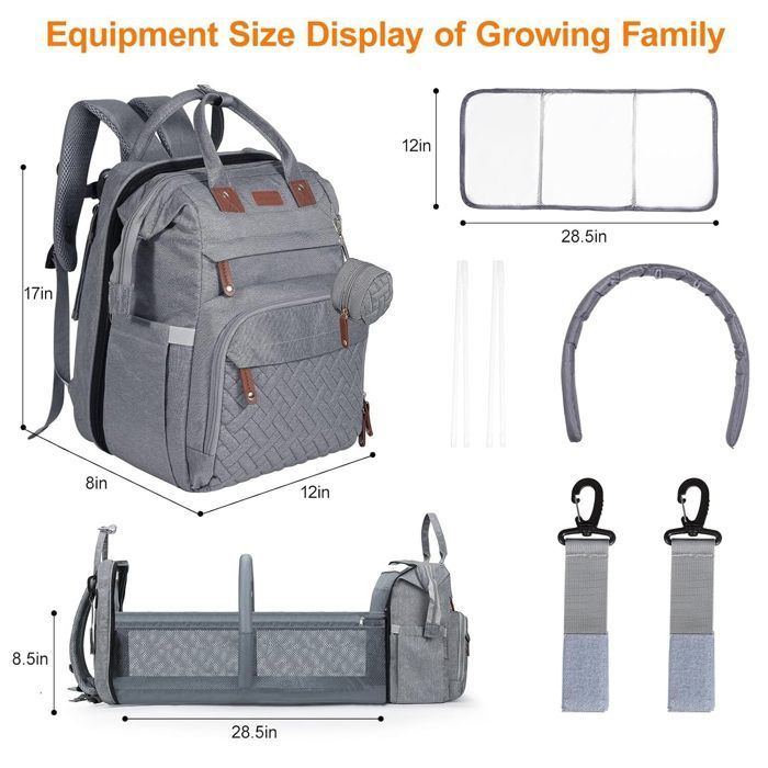 Sac à Dos à Langer pour Bébé,Sac de Voyage avec Lit de Bébé Portable,Grande Capacité Sac à Couches Multifonction Imperméable