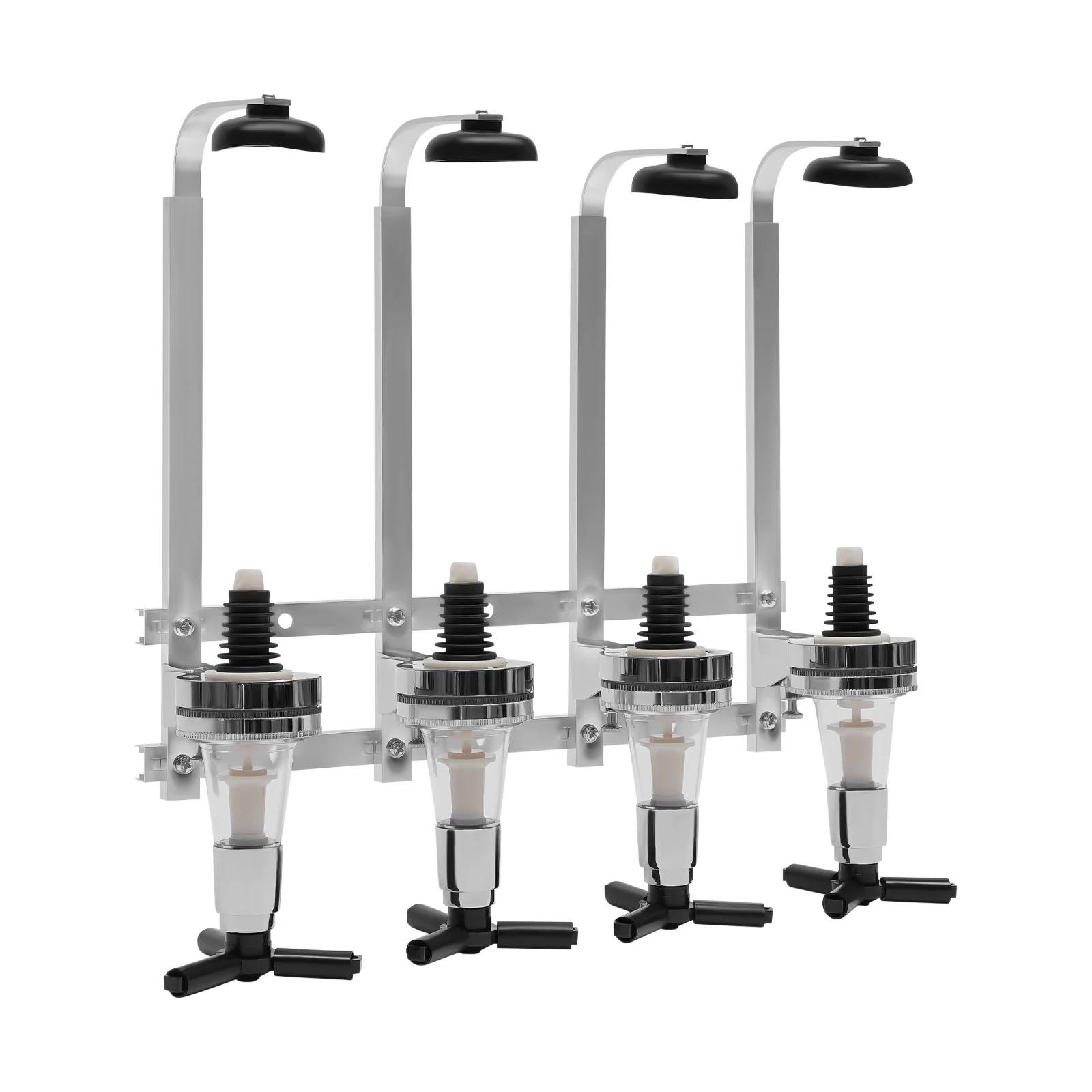 Dispenser di liquori a parete per 4 bottiglie, supporto da bar, supporto per bottiglie di vino, birra, alcol, bevande, beccuccio girevole, set di bicchieri