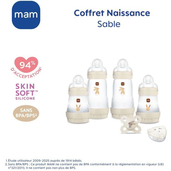 MAM Newborn Gift Set - 4 Bottles + 1 Pacifier + 1 Formula Dispenser - Sand