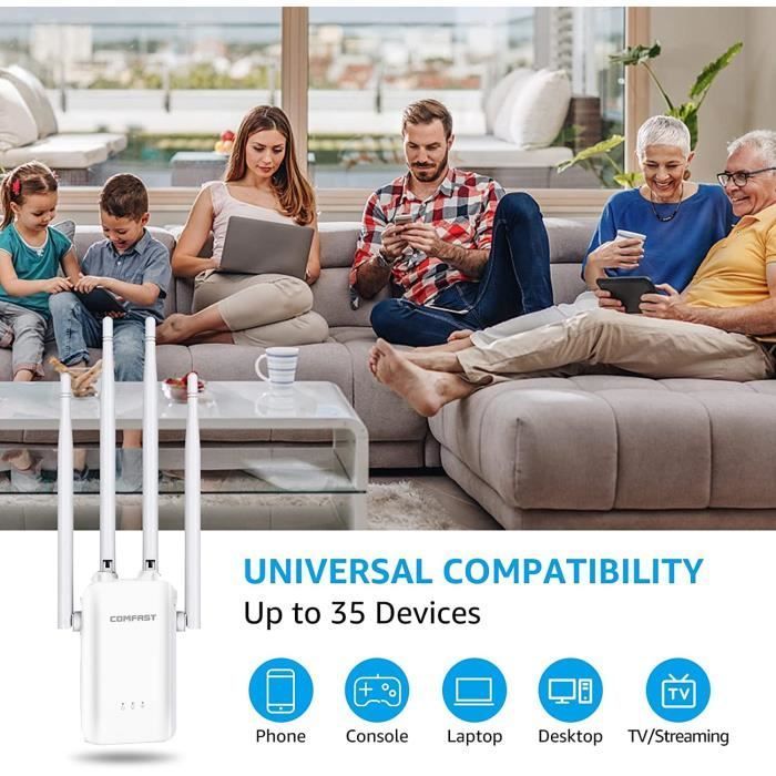 Ripetitore WiFi - Bianco - 300 Mbps - Doppia banda 2,4 GHz/5,8 GHz - 4 antenne da 3 dBi - Porta WPS