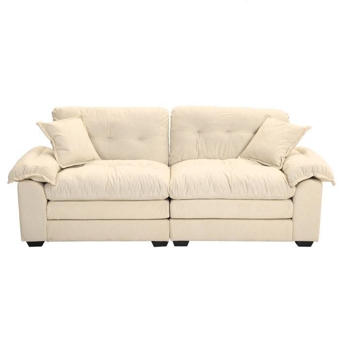 MEUBLIV Double Sofa, Tufted Sofa with 2 Matching Armchair Cushions, 213.4x90.1x87.6 cm, Chenille, Beige